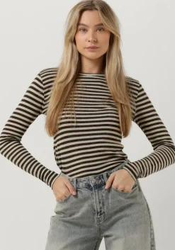 beige by-bar tops & t-shirts basic ls stripe top