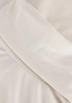 beige calvin klein top stacked logo ls roll neck
