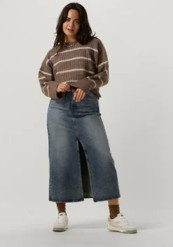 beige co'couture trui row stripe box crop knit