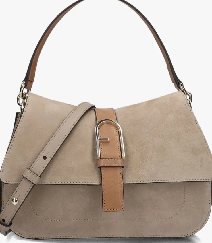 beige furla schoudertas flow m top handle