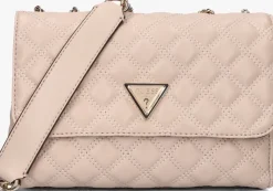 beige guess schoudertas giully 2 cmprtmnt cnvrtble flp