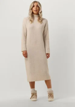 beige selected femme midi jurk slfmaline ls knit dresshigh neck