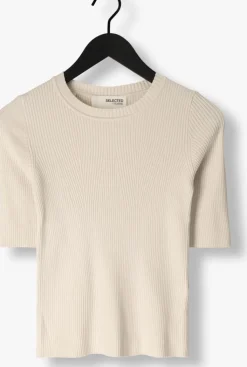 beige selected femme trui slfmala 2/4 knit o-neck b