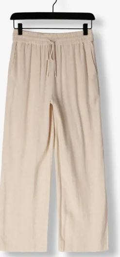 beige selected femme wijde broek slfviva-gulia hw long linen pant noos