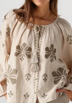 beige summum blouses longsleeve top linen heavy embroidery