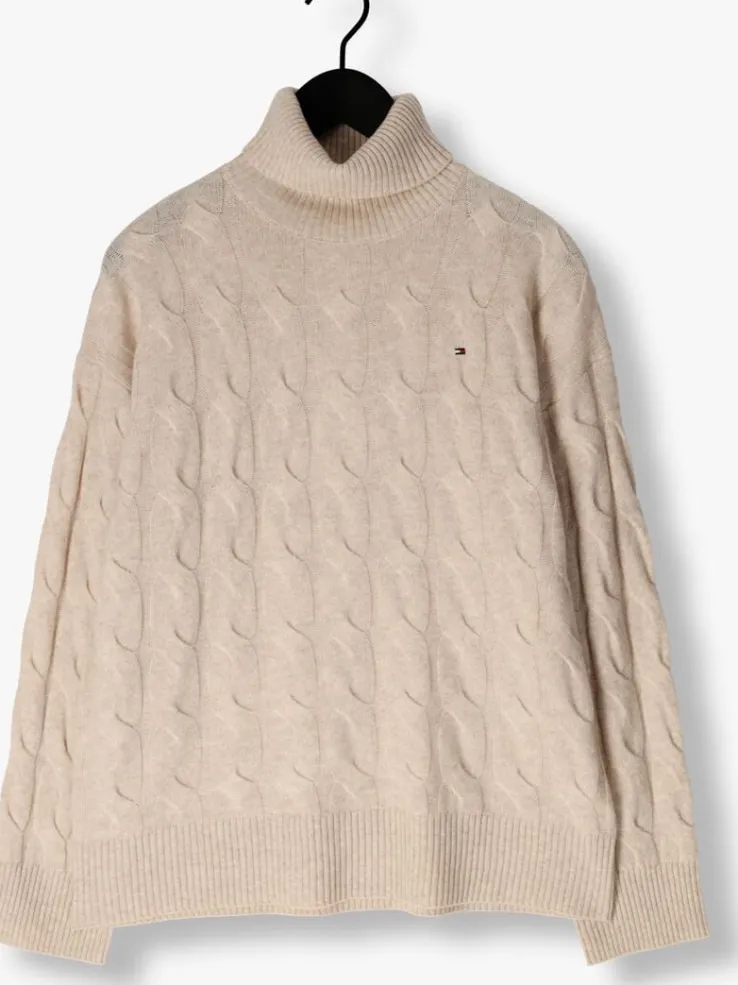 beige tommy hilfiger coltrui soft wool cable roll-nk sweater