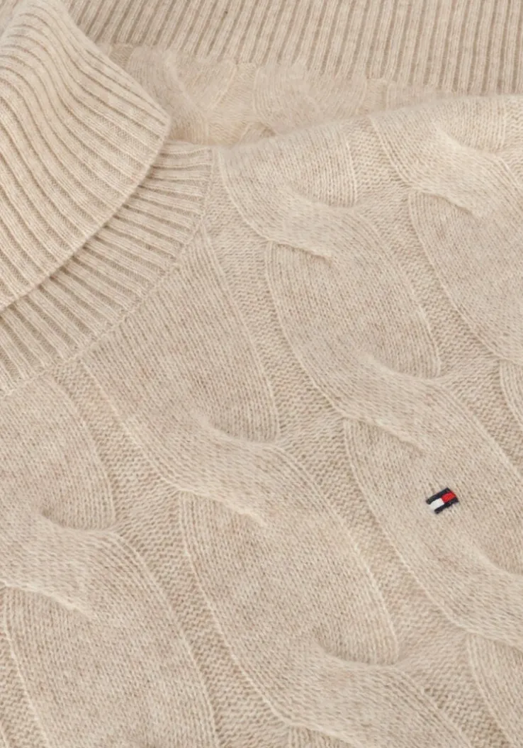 beige tommy hilfiger coltrui soft wool cable roll-nk sweater