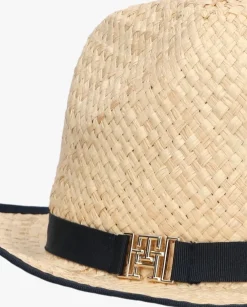 beige tommy hilfiger hoed beach summer straw fedora hat
