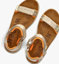 beige woden platte sandalen line heritage