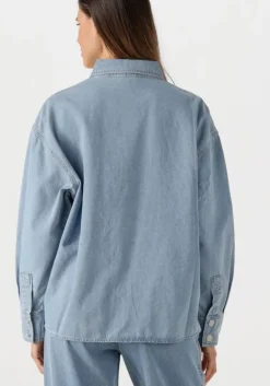 blauwe alix the label blouses ladies woven chambray peplum denim blouse