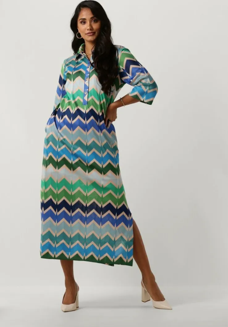 blauwe ana alcazar midi jurk shirt midi dress