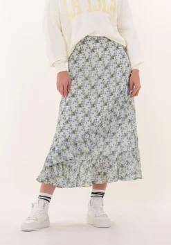 blauwe colourful rebel midirok timi flower ruffle midi skirt