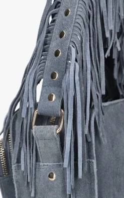 blauwe núnoo schoudertas ellie fringe suède