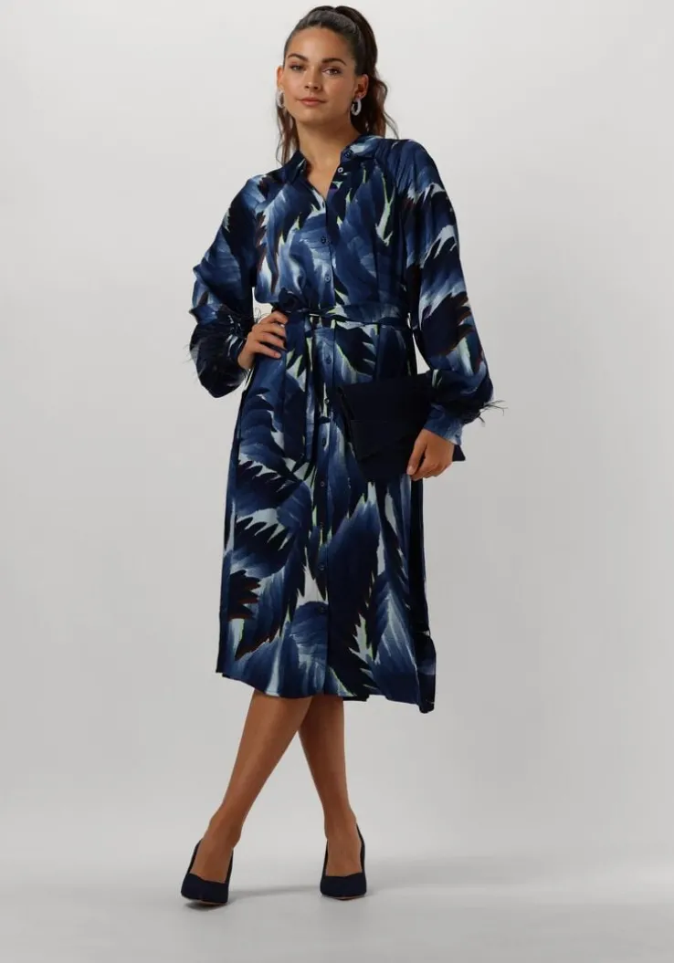 blauwe pom amsterdam midi jurk jada feathers blue