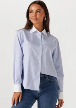 blauwe selected femme blouses slfilina relaxed contrast ls shirt