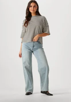 blauwe summum t-shirt boxy top stripe waffle