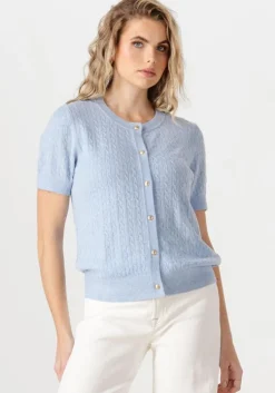 blauwe tommy hilfiger top mini cable c-nk cardi ss