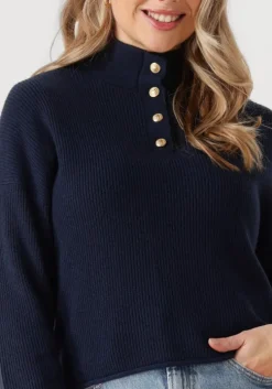 blauwe tommy hilfiger trui gold button polo ls sweater