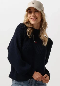 blauwe tommy jeans trui tjw badge mockneck sweater