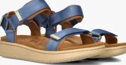 blauwe woden platte sandalen line