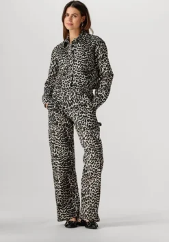 bruine colourful rebel blouses olle leopard cropped denim blouse