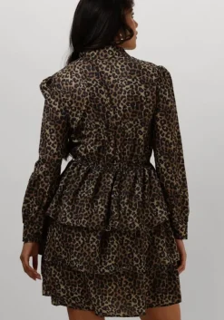 bruine colourful rebel mini jurk sacha leopard shirt dress ls