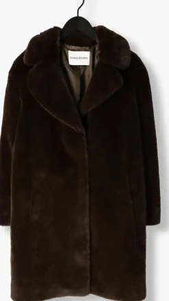 bruine stand studio faux fur jas camille cocoon coat