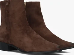 bruine tommy hilfiger enkellaarsjes th suede pointy zip bootie