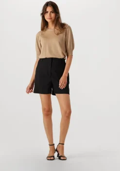 camel minus t-shirt liva puff sleeve metallic knit pullover