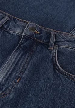 donkerblauwe object midirok objellen midi denim skirt