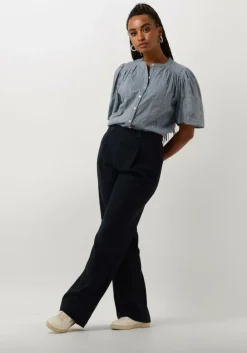 donkerblauwe ruby tuesday wijde broek relena straight leg pants with zipper at side