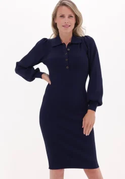 donkerblauwe second female midi jurk lee knit dress