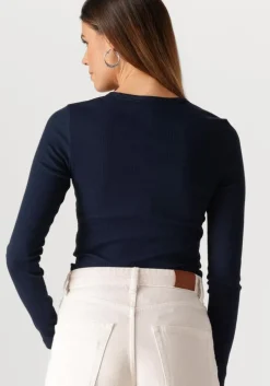 donkerblauwe tommy jeans tops & t-shirts tjw slim ls badge tee ext