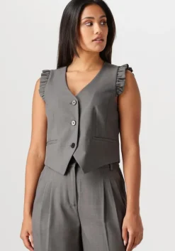 donkergrijze co'couture gilet liane frill tailor vest