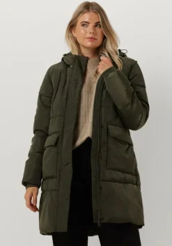 donkergroene notre-v gewatteerde jas puffer coat midi