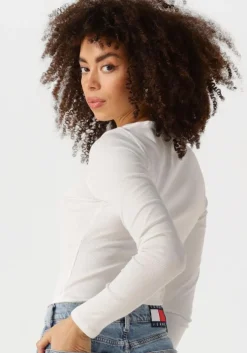 ecru tommy jeans tops & t-shirts tjw slim ls badge tee ext