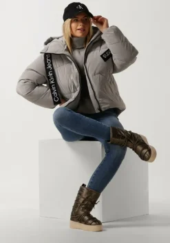 grijze calvin klein trui logo tape sleeves roll neck