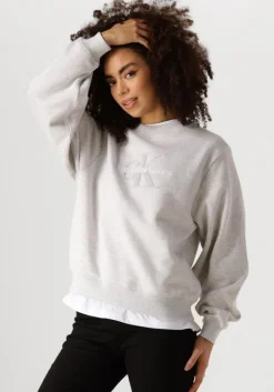 CALVIN KLEIN grijze trui chenille monologo crewneck>DAMES Truien & Vesten