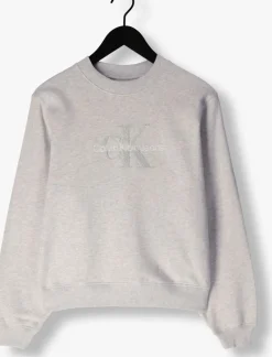 CALVIN KLEIN grijze trui chenille monologo crewneck><noscript><img width=