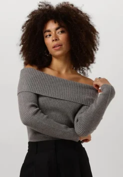 MINUS grijze trui fame off shoulder knit pullover>DAMES Truien & Vesten