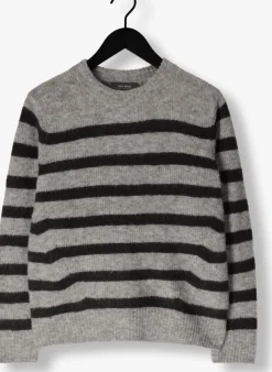 grijze mos mosh trui thora stripe crewneck knit