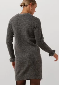 grijze selected femme mini jurk slfsia ras frill ls knit dress
