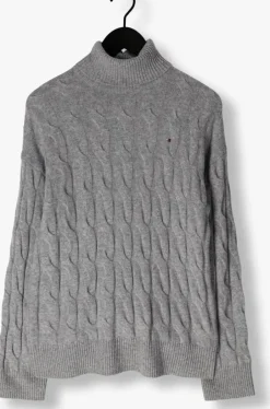 grijze tommy hilfiger coltrui soft wool cable roll-nk sweater