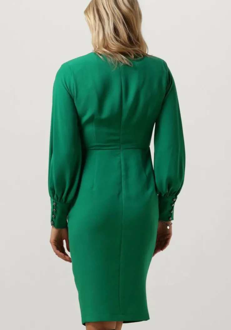 groene access mini jurk ruched dress with v neckline