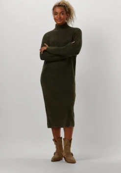 groene selected femme midi jurk slfmaline ls knit dress high neck
