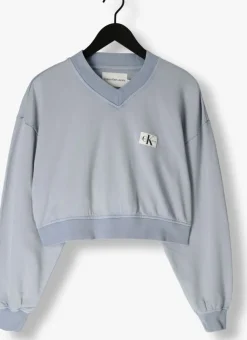 lichtblauwe calvin klein trui woven label washed v-neck