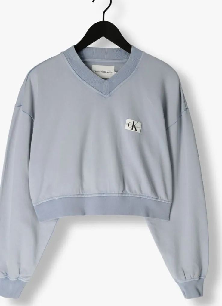 lichtblauwe calvin klein trui woven label washed v-neck