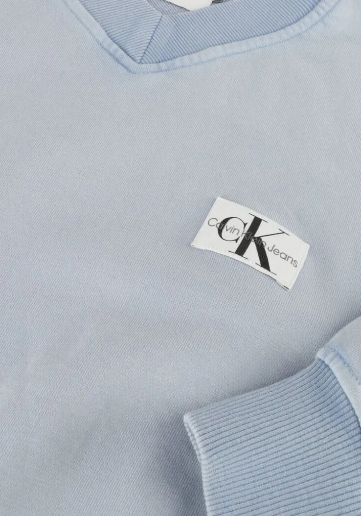 lichtblauwe calvin klein trui woven label washed v-neck