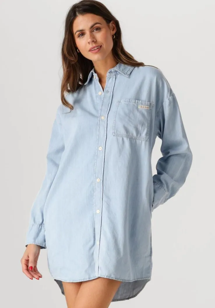 lichtblauwe calvin klein mini jurk tencel loose shirt denim dress