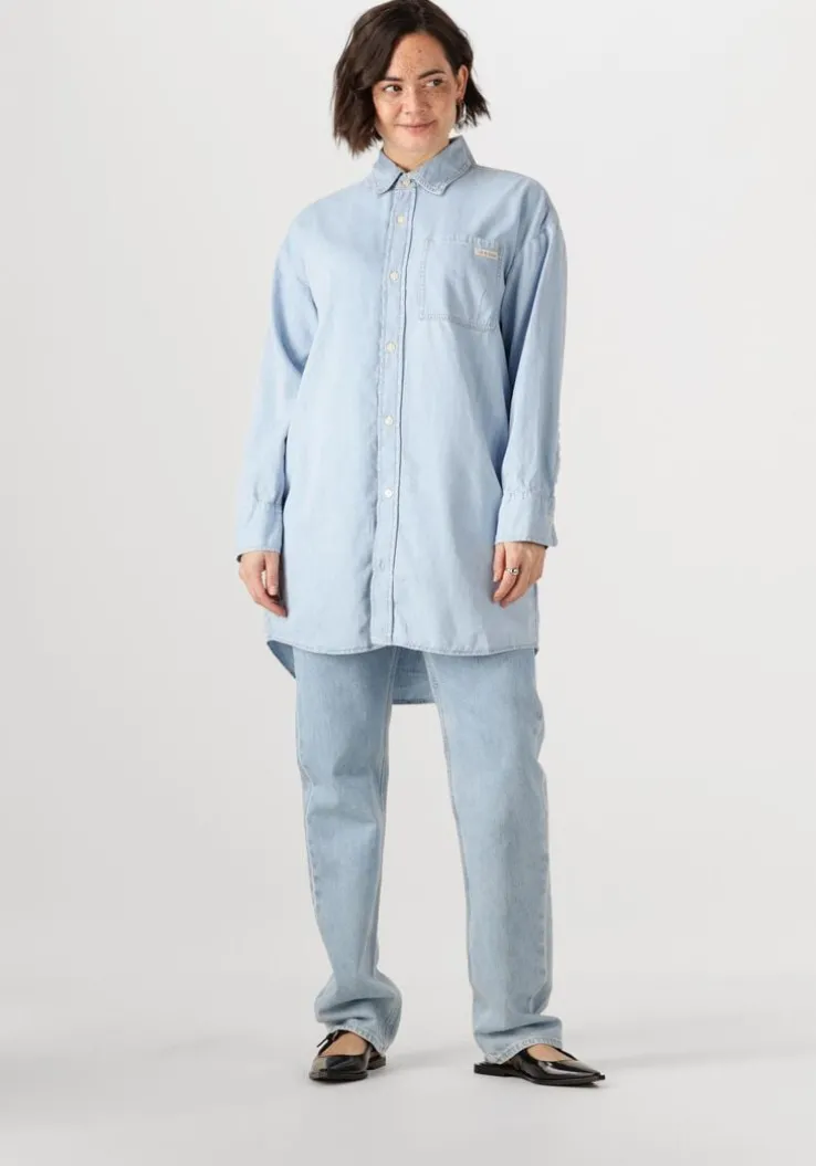 lichtblauwe calvin klein mini jurk tencel loose shirt denim dress